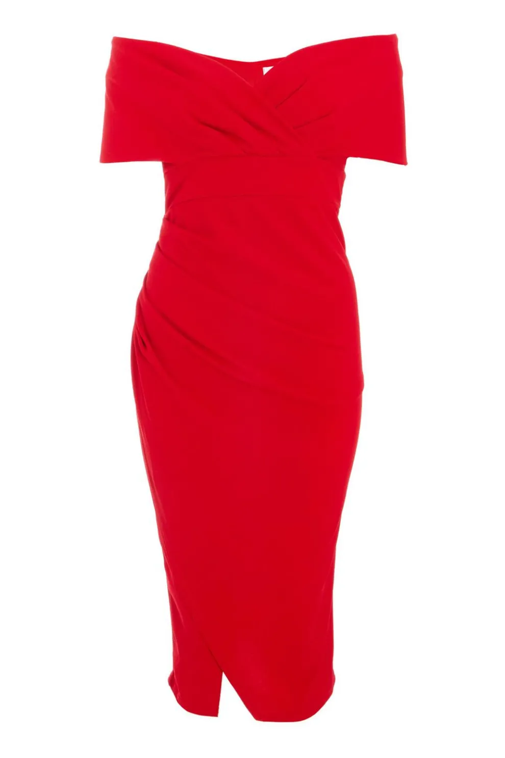 Red Bardot Ruched Wrap Midi Dress