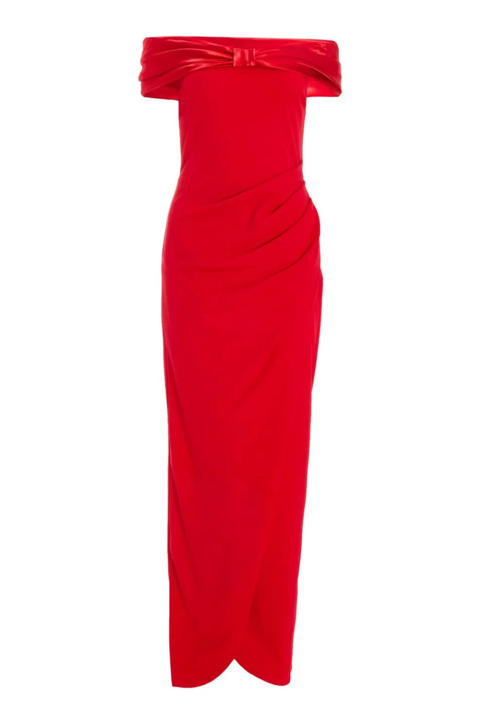 Red Bardot Ruched Maxi Dress