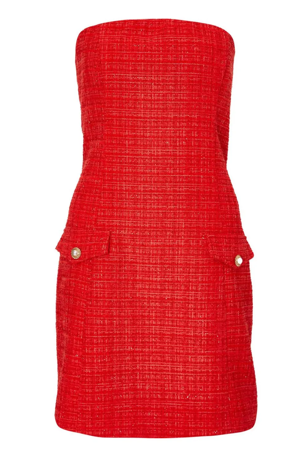 Red Boucle Bandeau Mini Dress