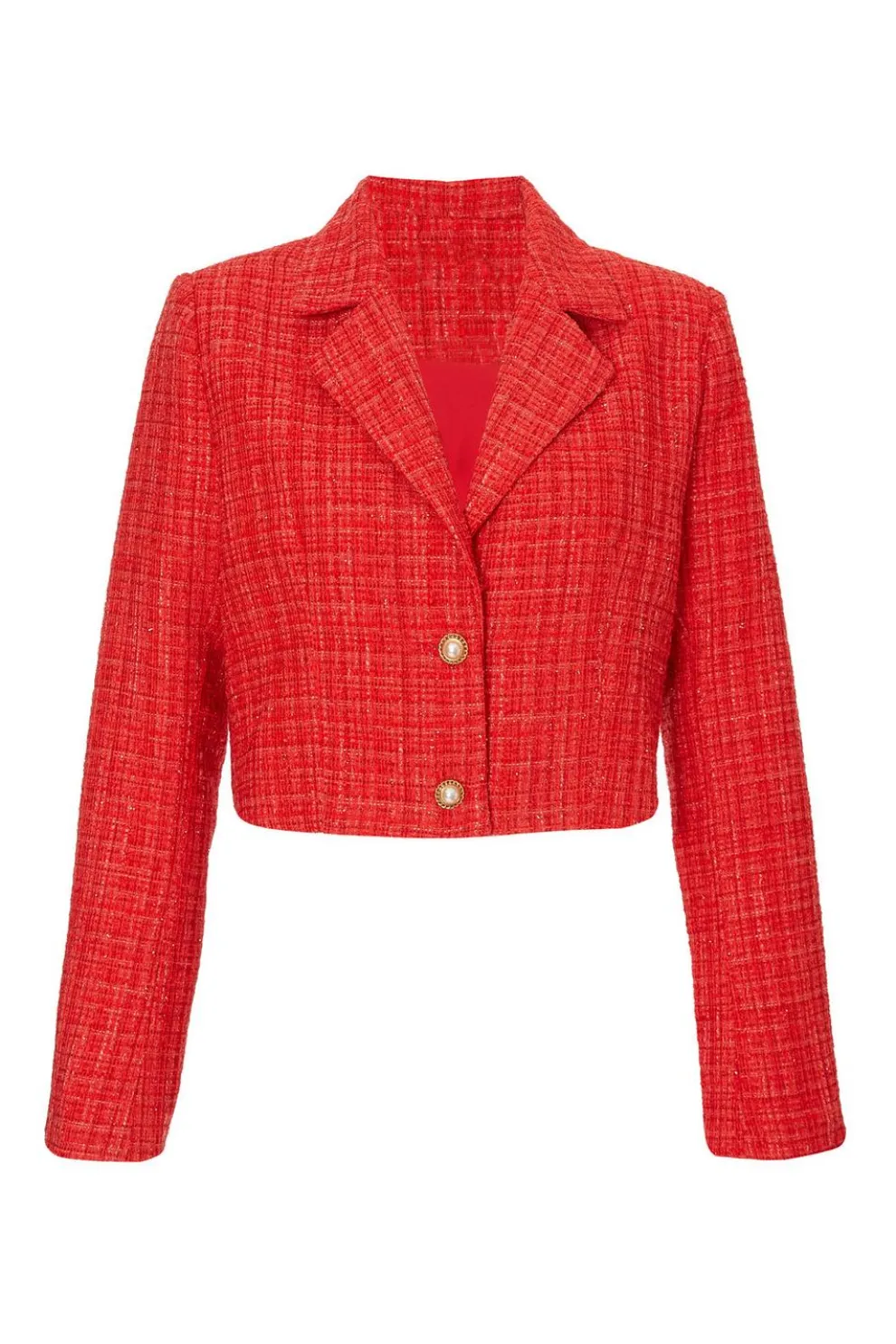 Red Boucle Cropped Blazer