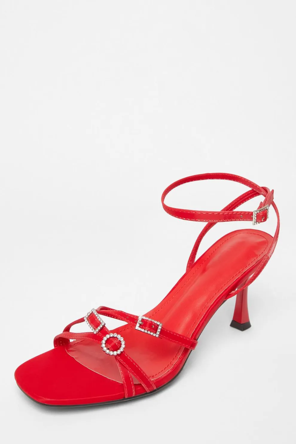 Red Buckle Strap Heels