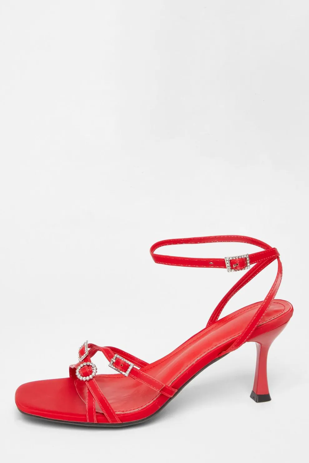 Red Buckle Strap Heels