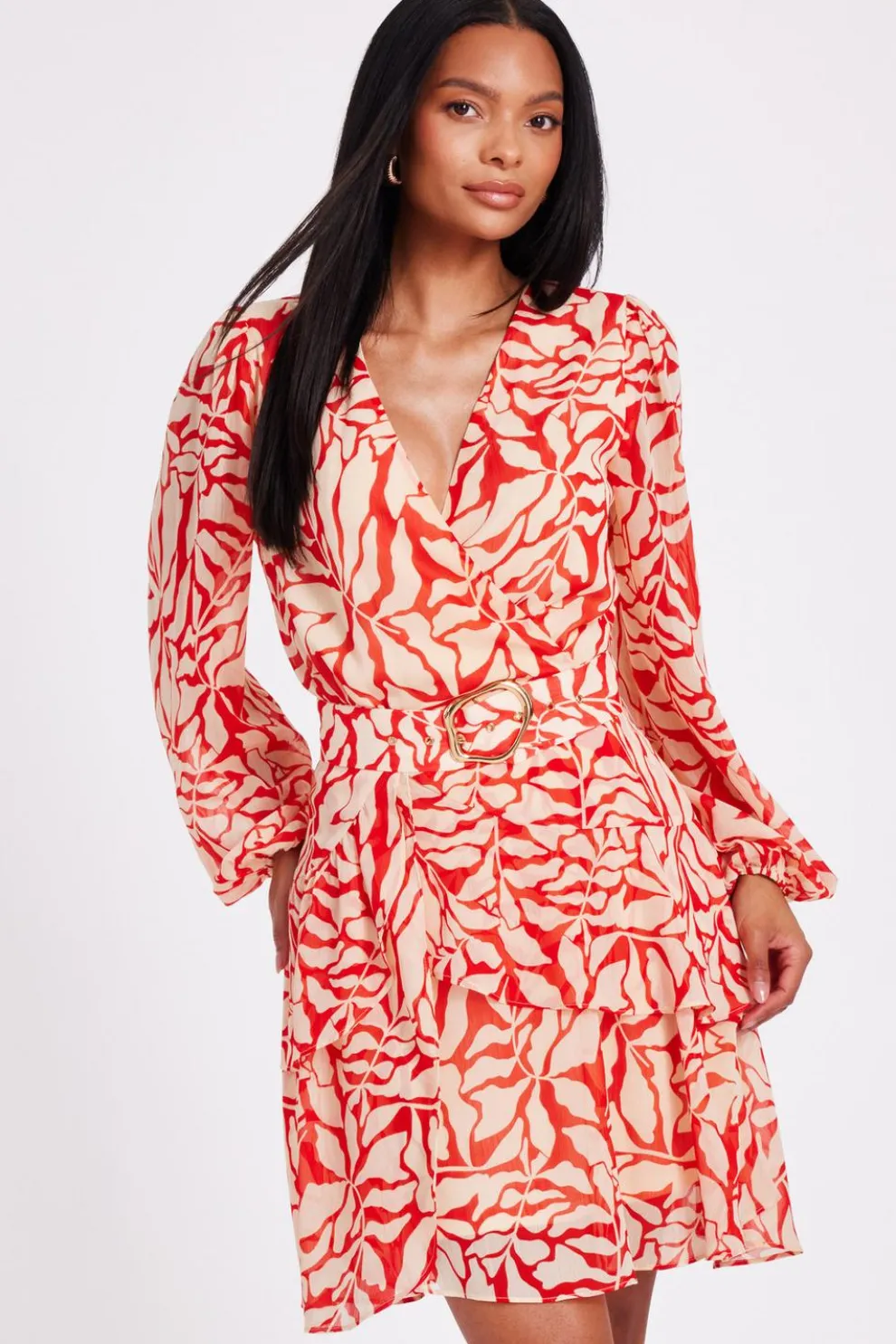 Red Chiffon Floral Skater Dress