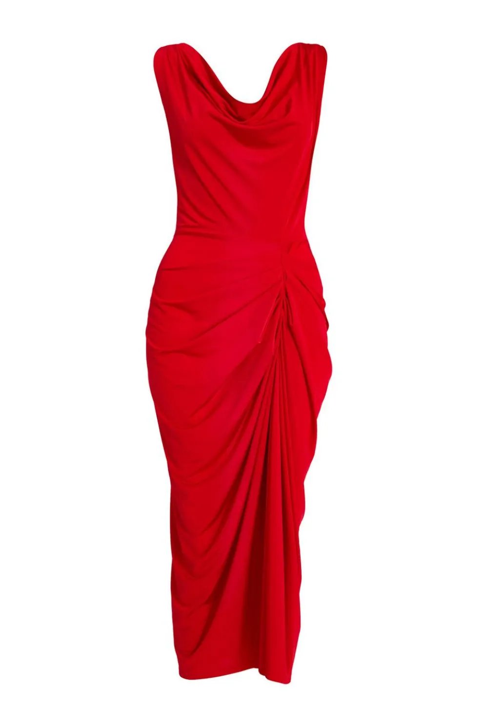 Red Cowl Neck Midi Dress