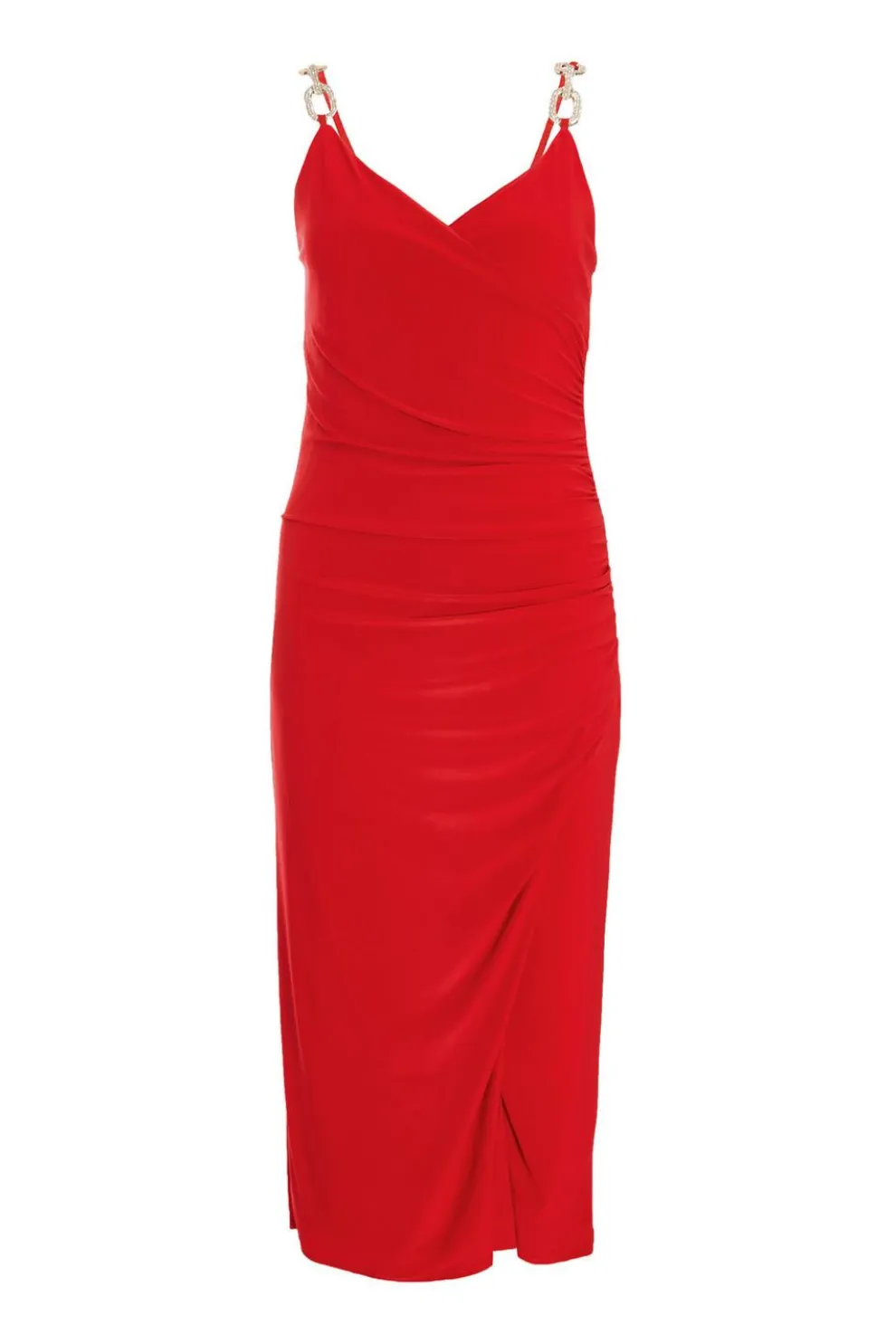Red Diamante Strap Midi Dress