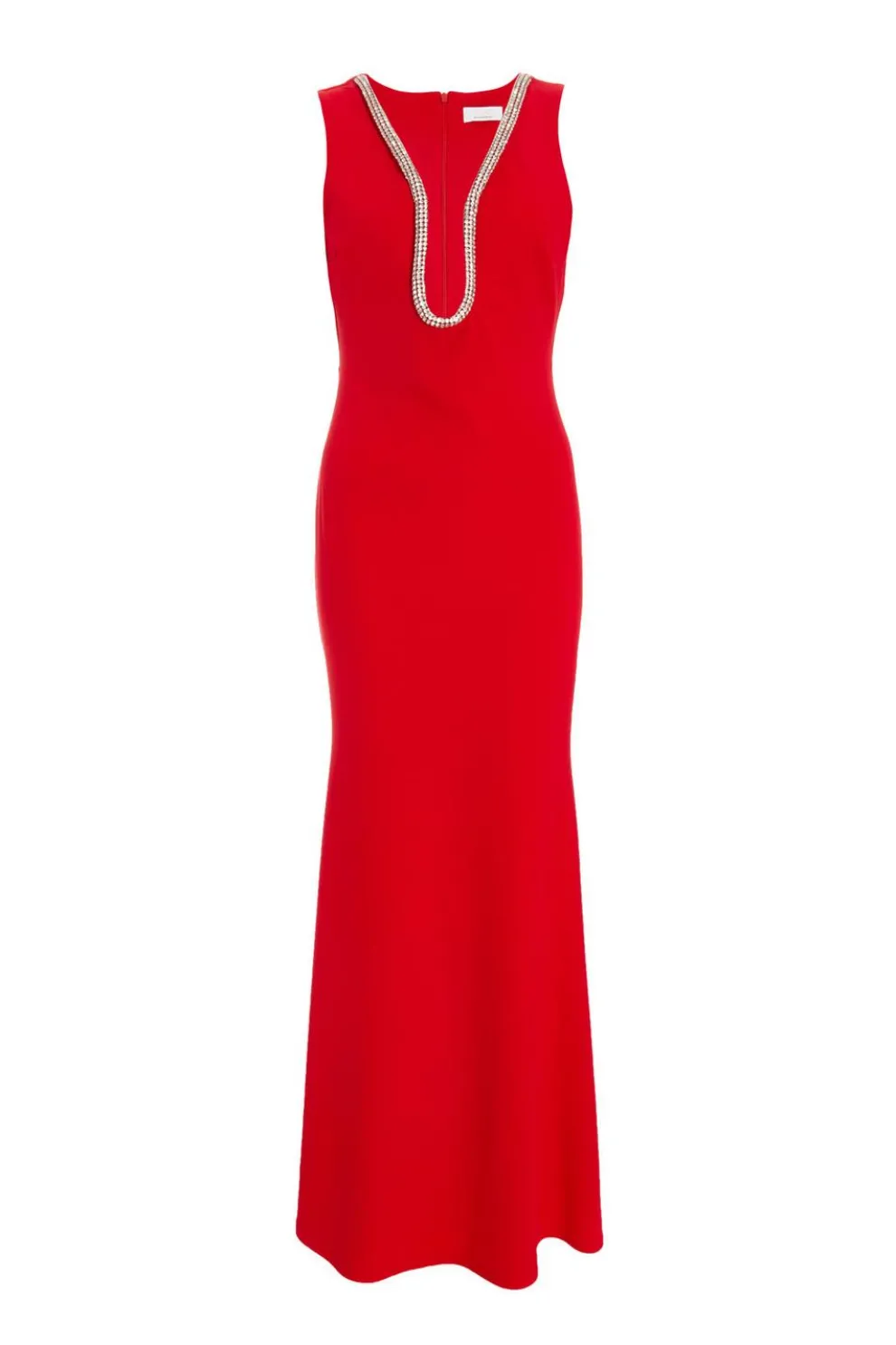 Red Diamante Trim Fishtail Maxi Dress