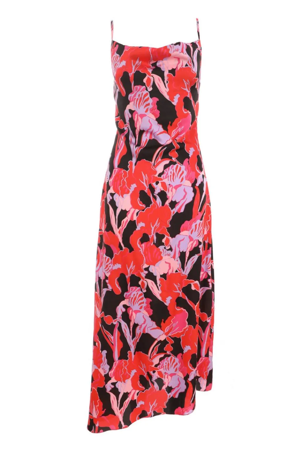 Red Floral Satin Midaxi Dress
