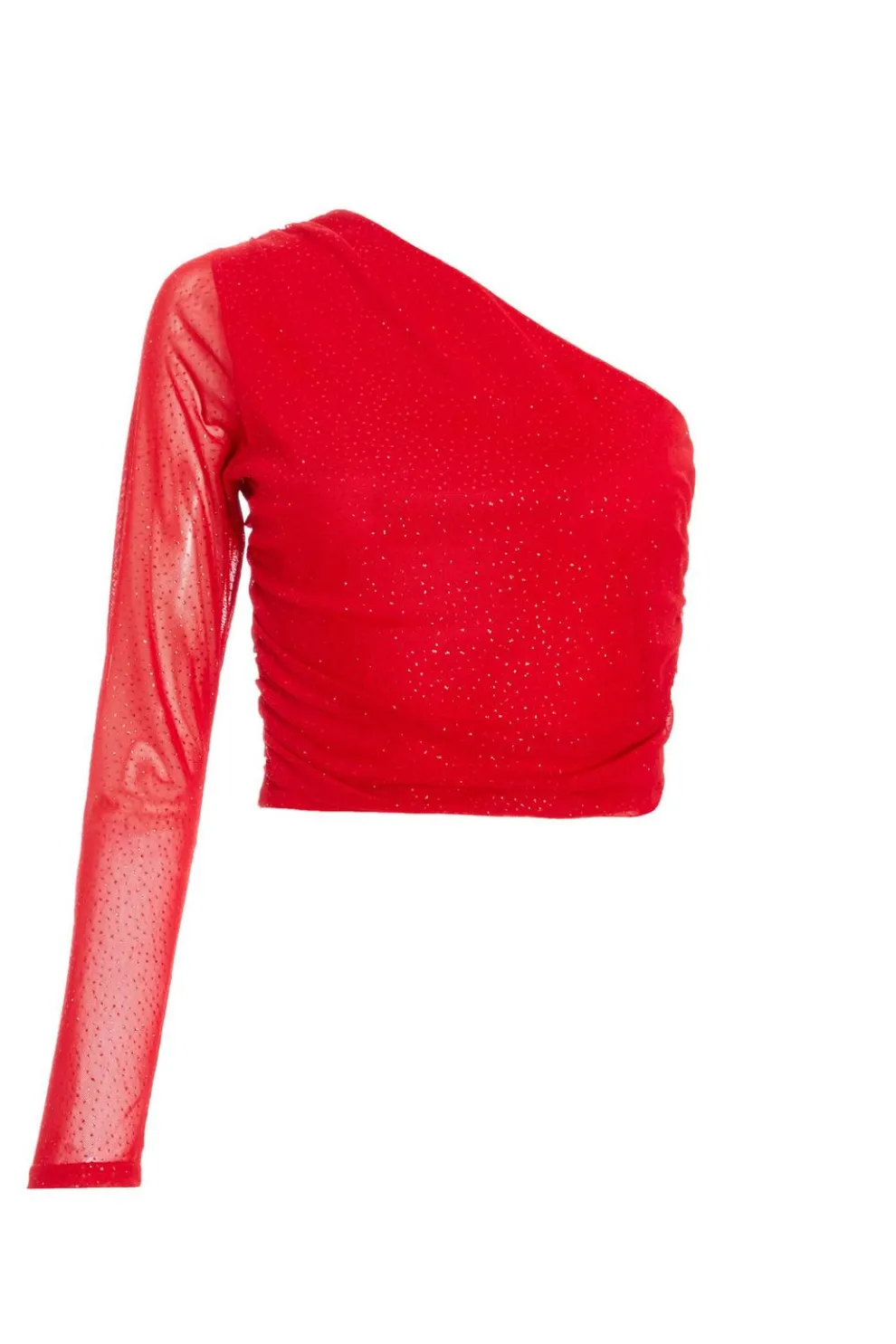 Red Glitter Mesh Crop Top