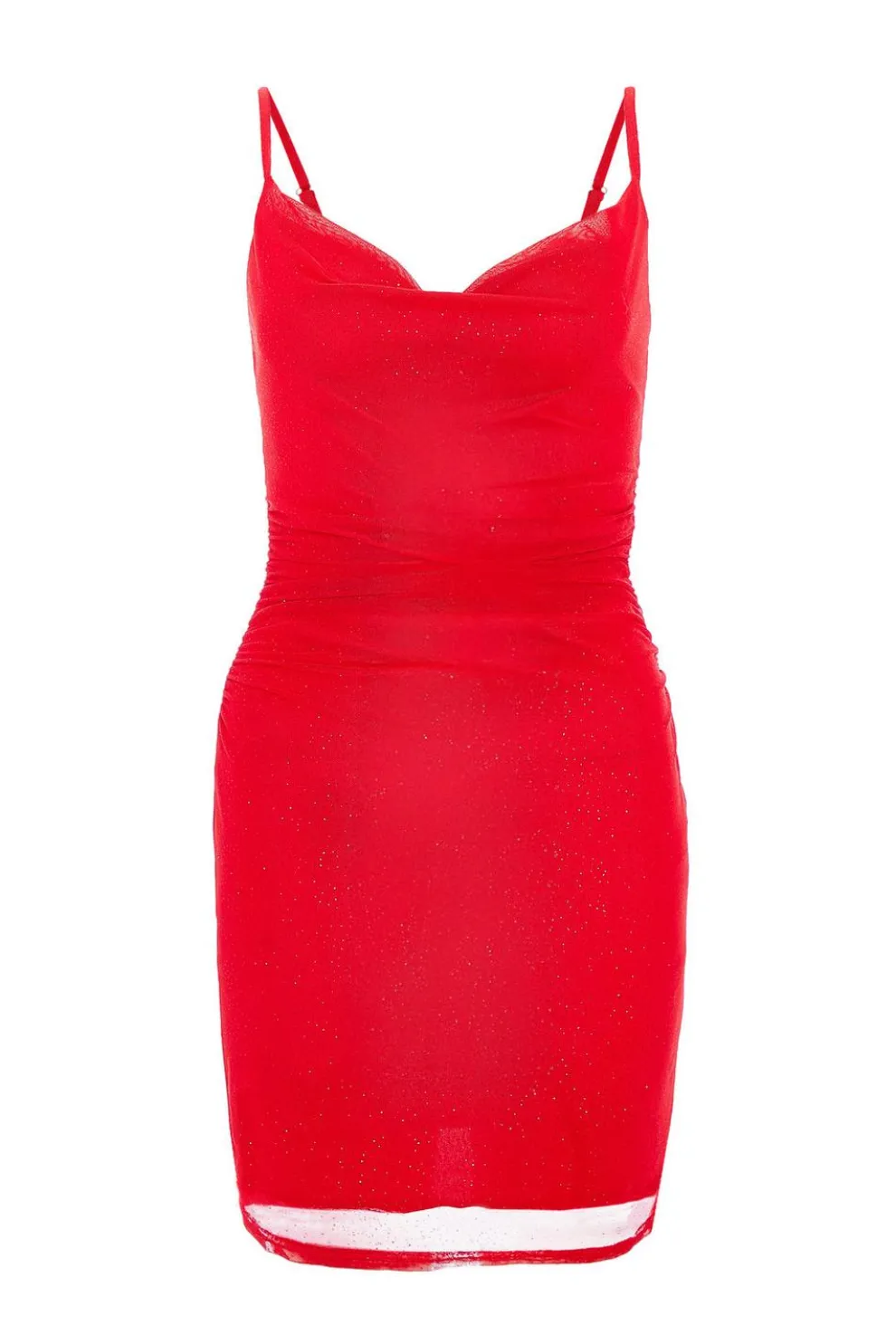Red Glitter Mesh Mini Dress