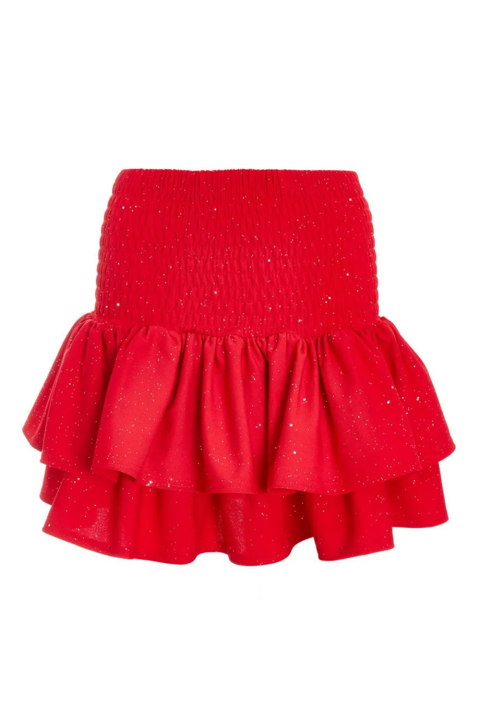 Red Glitter Shirred Waist Skirt