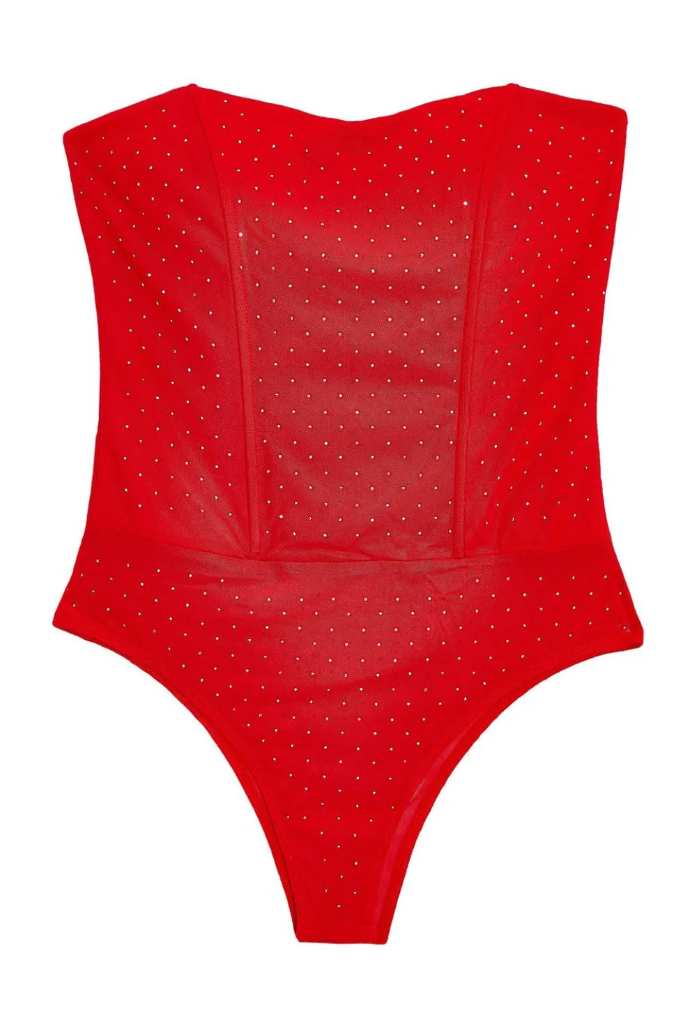 Red Mesh Embellished Bodysuit