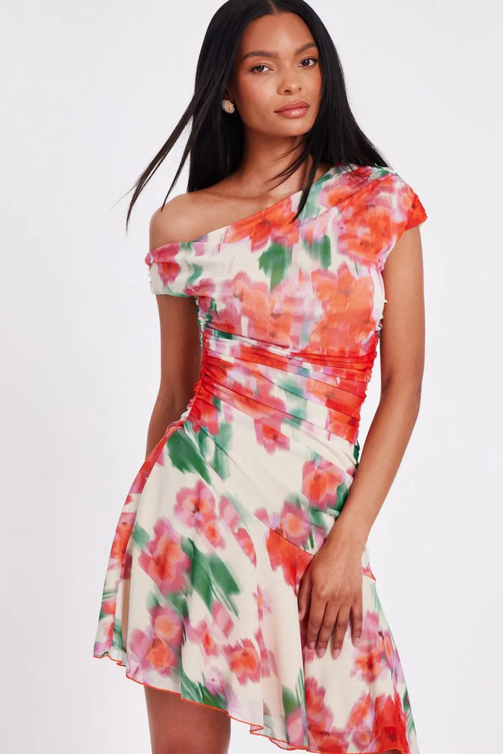 Red Mesh Floral Mini Dress