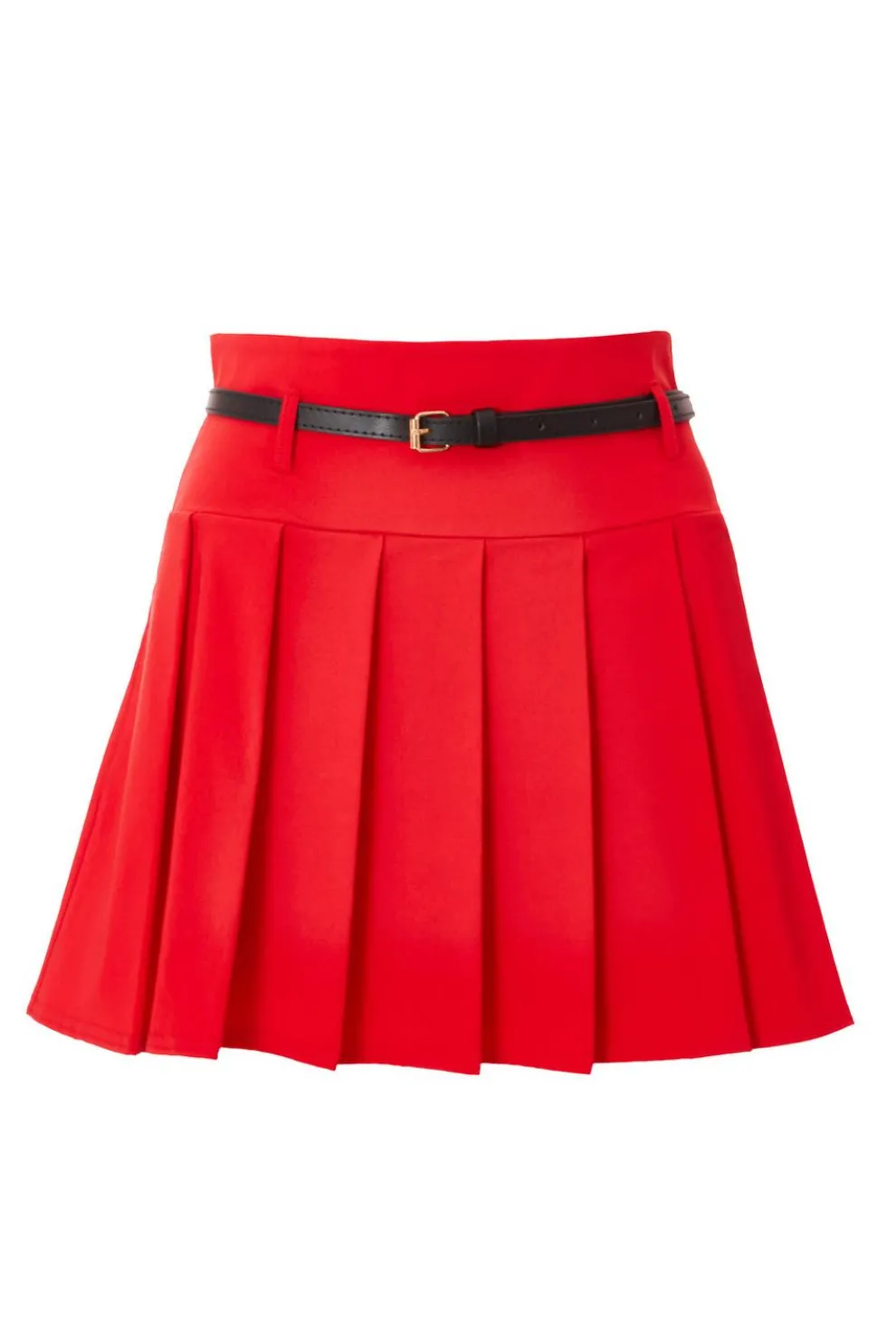 Red Pleated Mini Skirt