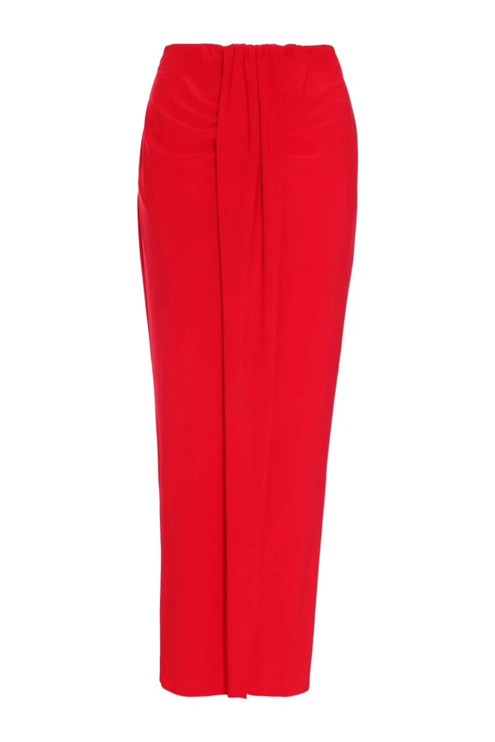 Red Ruched Split Maxi Skirt