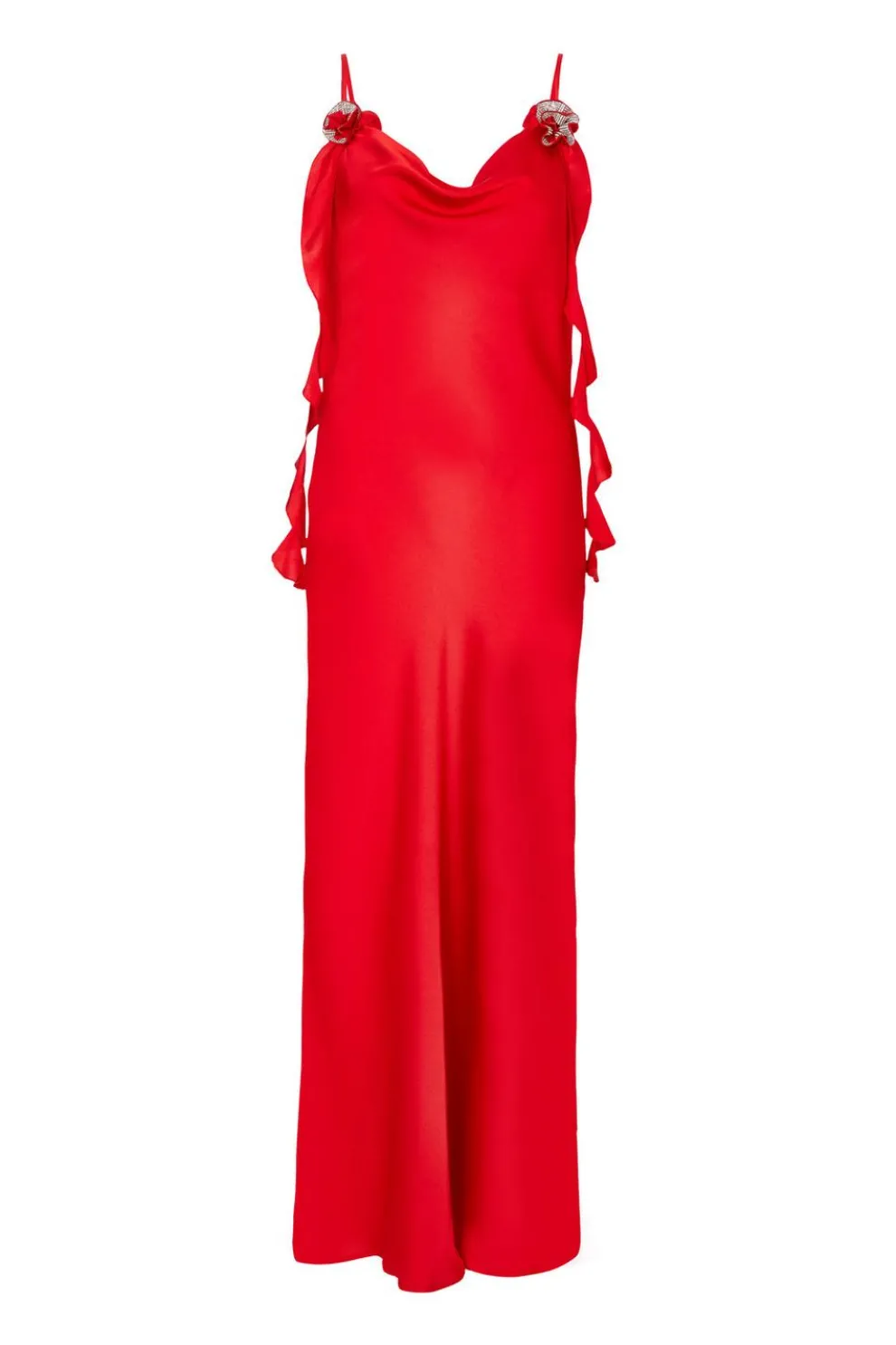 Red Satin Corsage Midaxi Dress