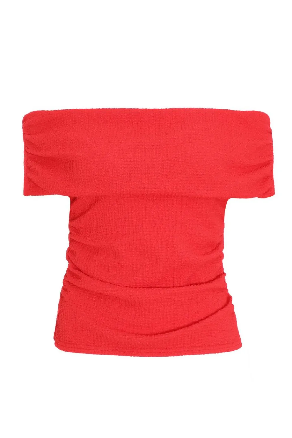 Red Textured Bardot Top