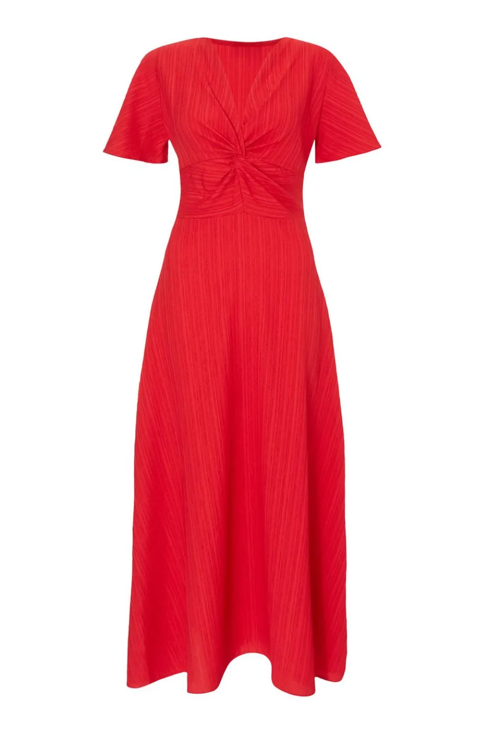 Red Textured Knot Midi Dress
