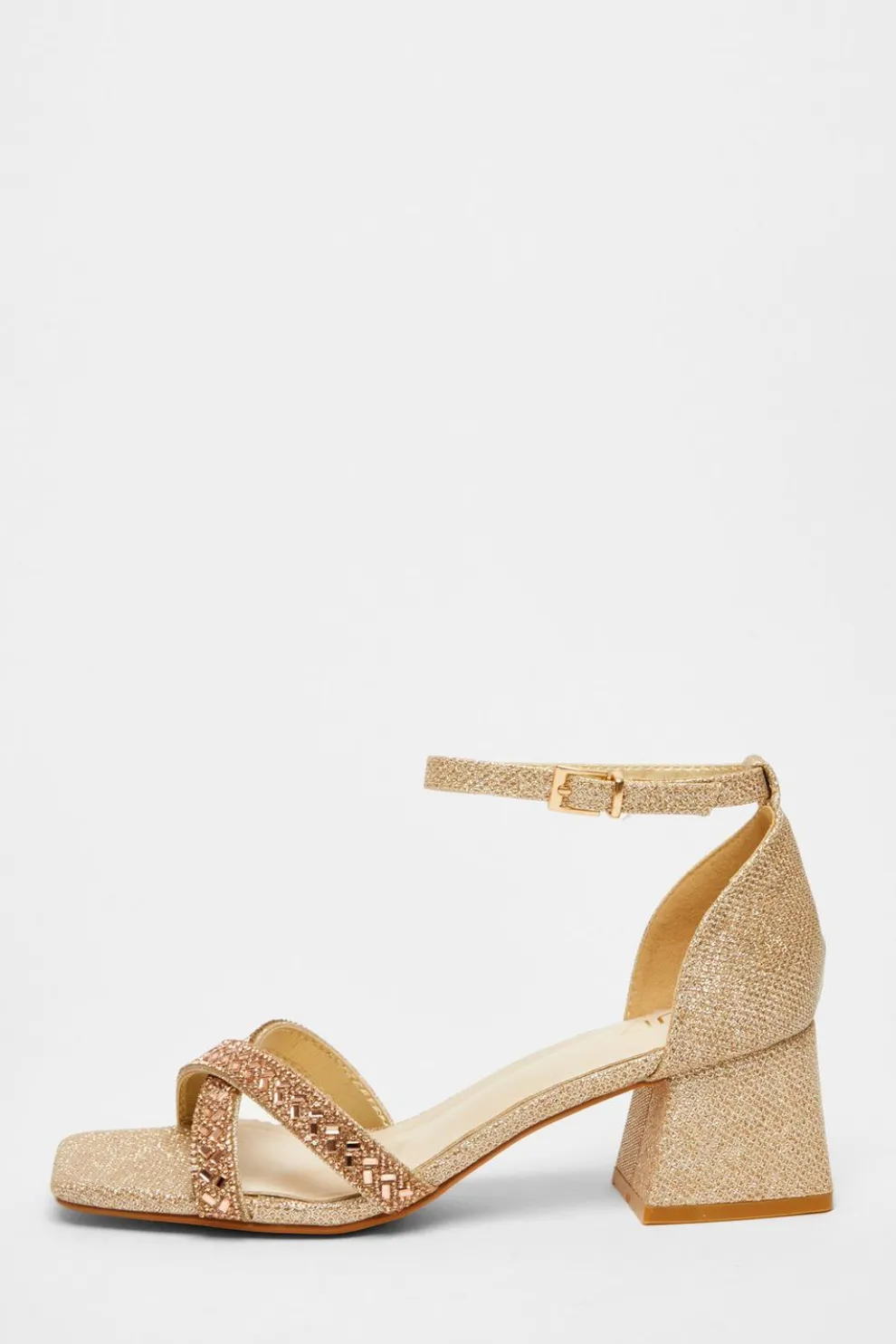 Rose Gold Diamante Low Block Heels