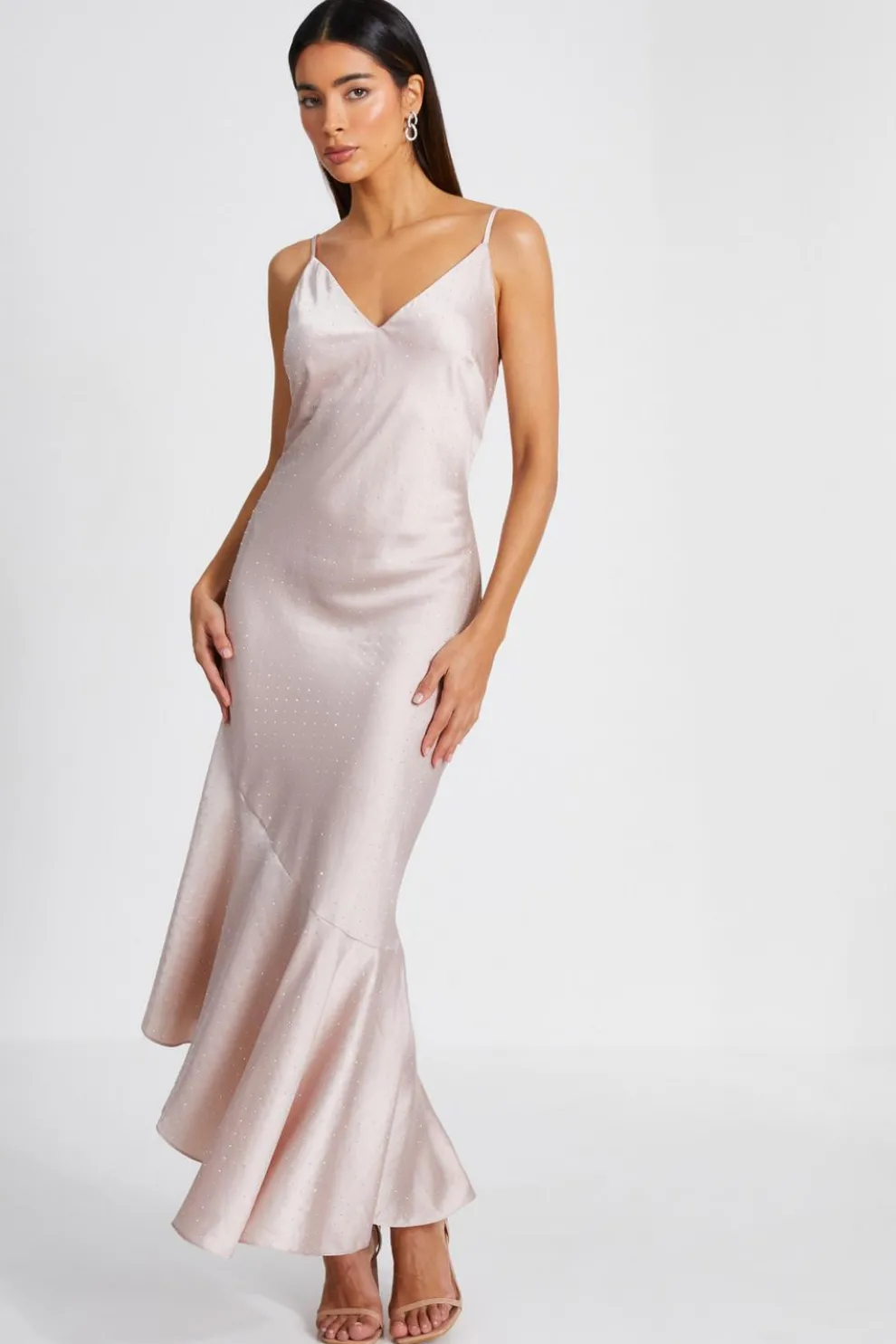Rose Gold Satin Asymmetric Midaxi Dress