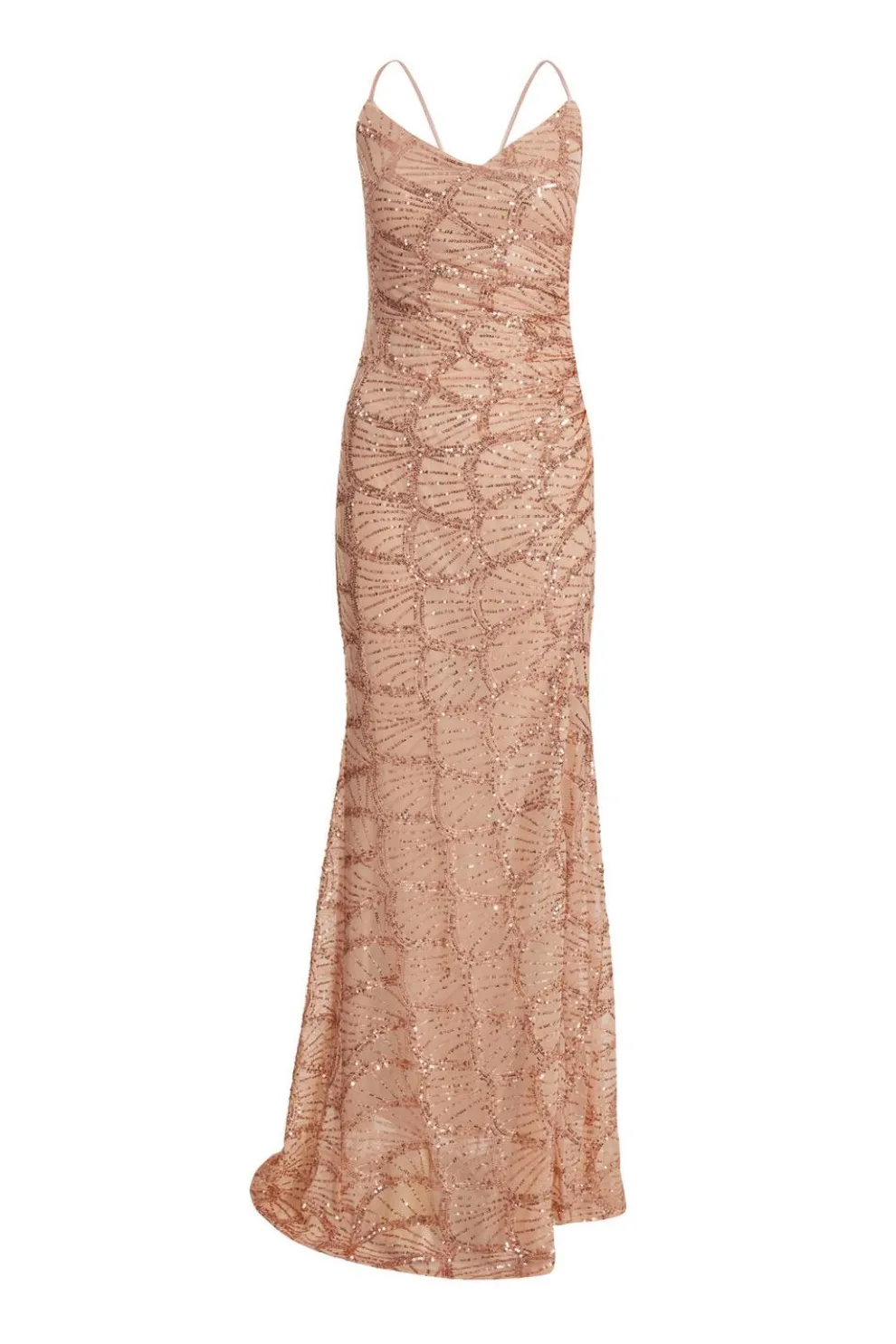 Rose Gold Sequin Fishtail Maxi Dress