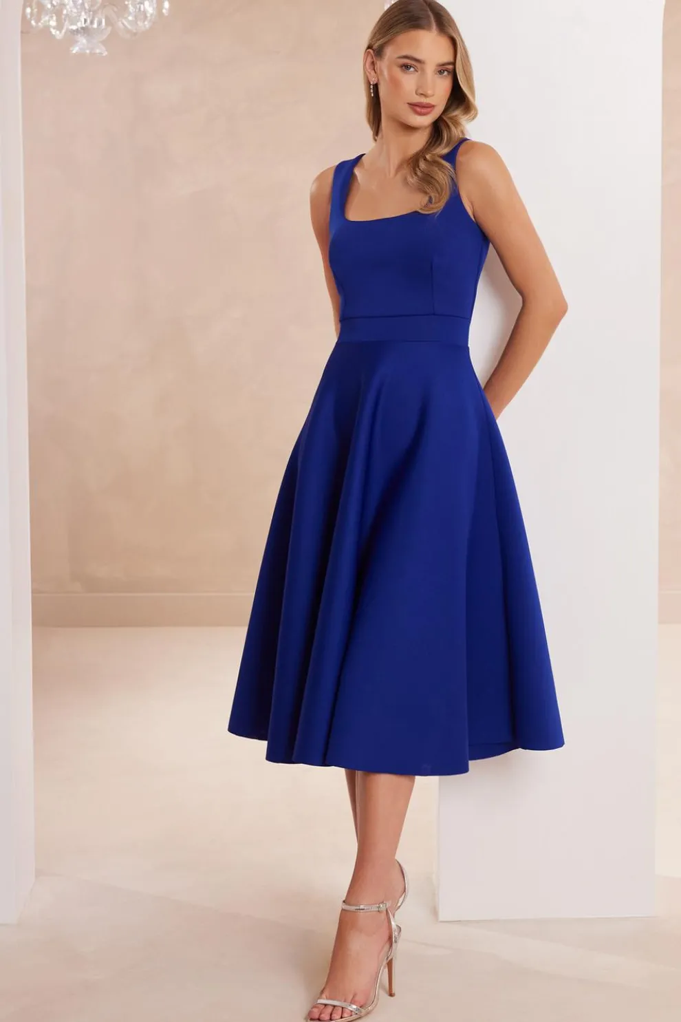 Royal Blue A-Line Midi Dress