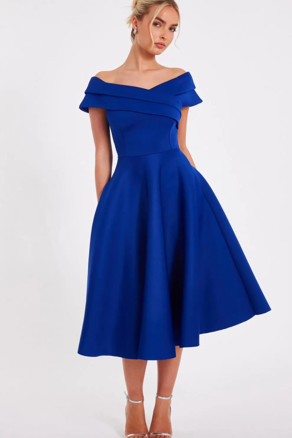 Royal Blue Bardot Midi Dress
