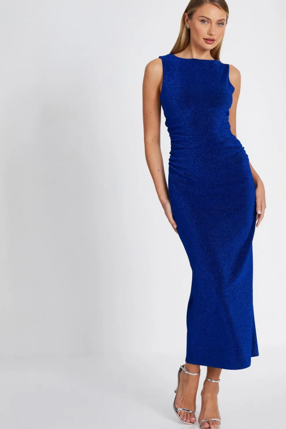 Royal Blue High Neck Midaxi Dress