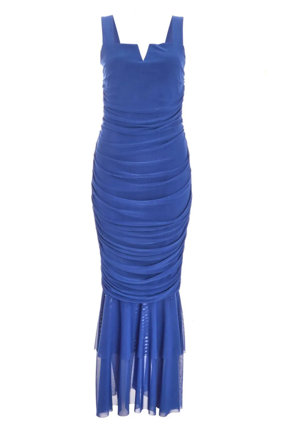 Royal Blue Mesh Frill Hem Midaxi Dress