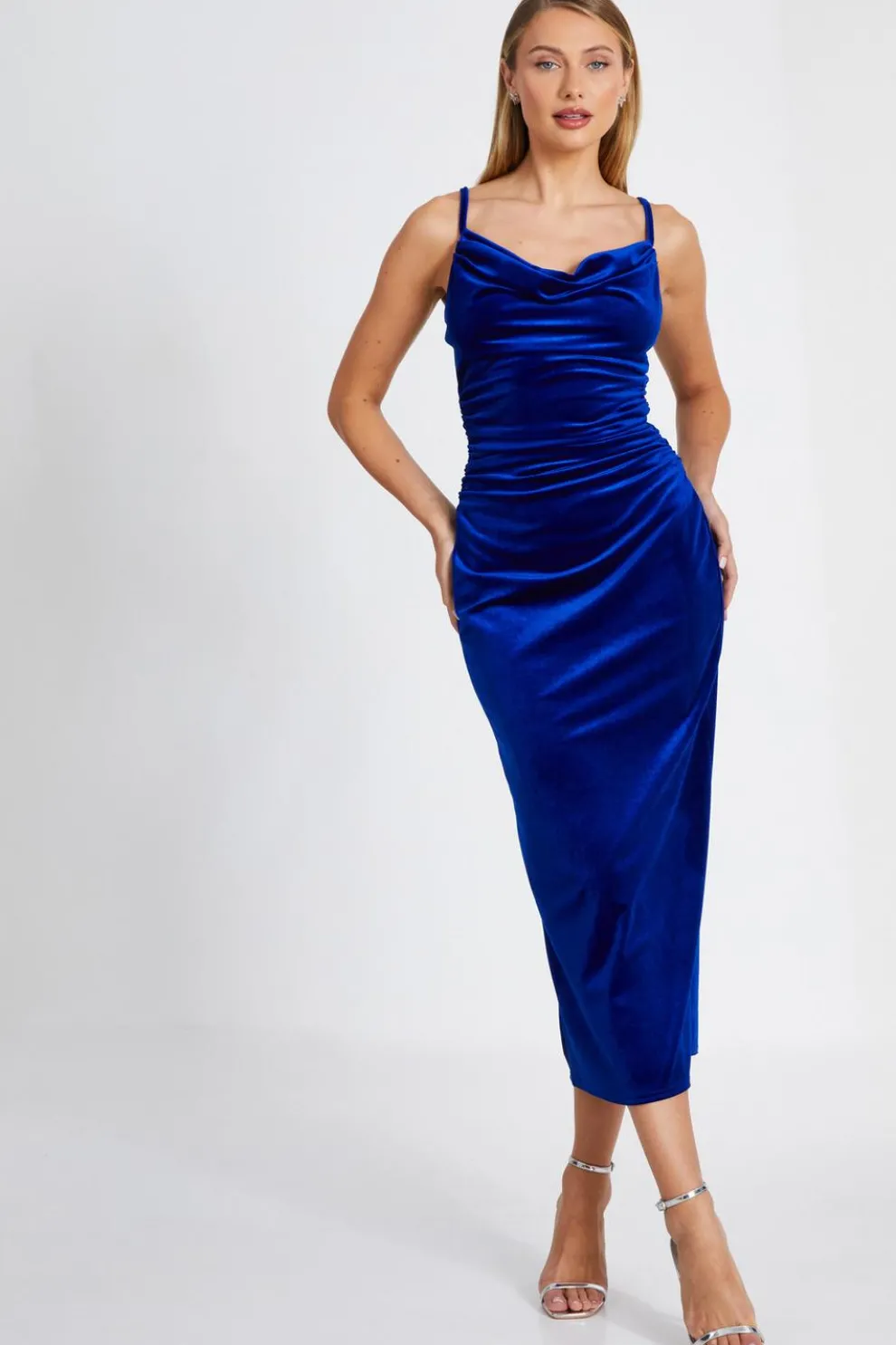 Royal Blue Velvet Midaxi Dress