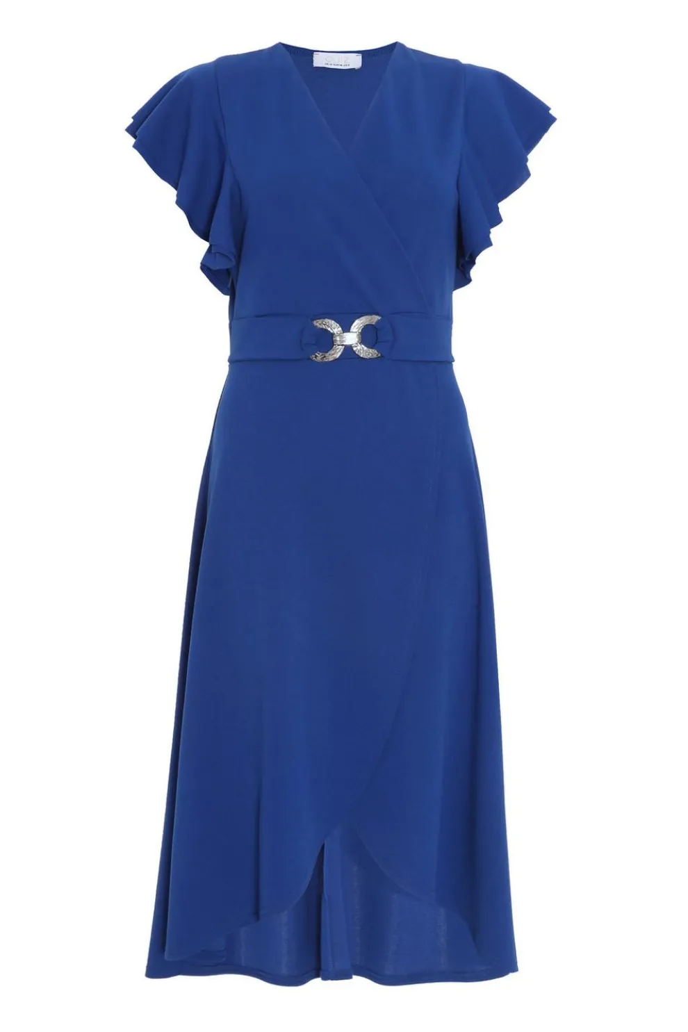 Royal Blue Wrap Frill Sleeve Midi Dress