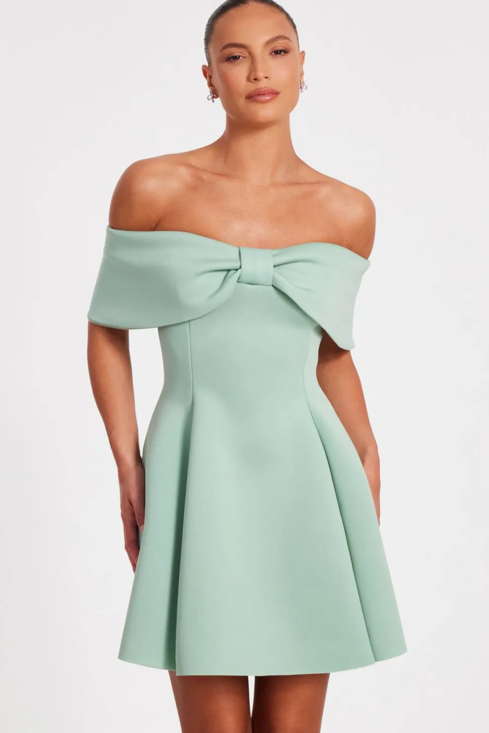 Sage Bardot Bow Skater Dress