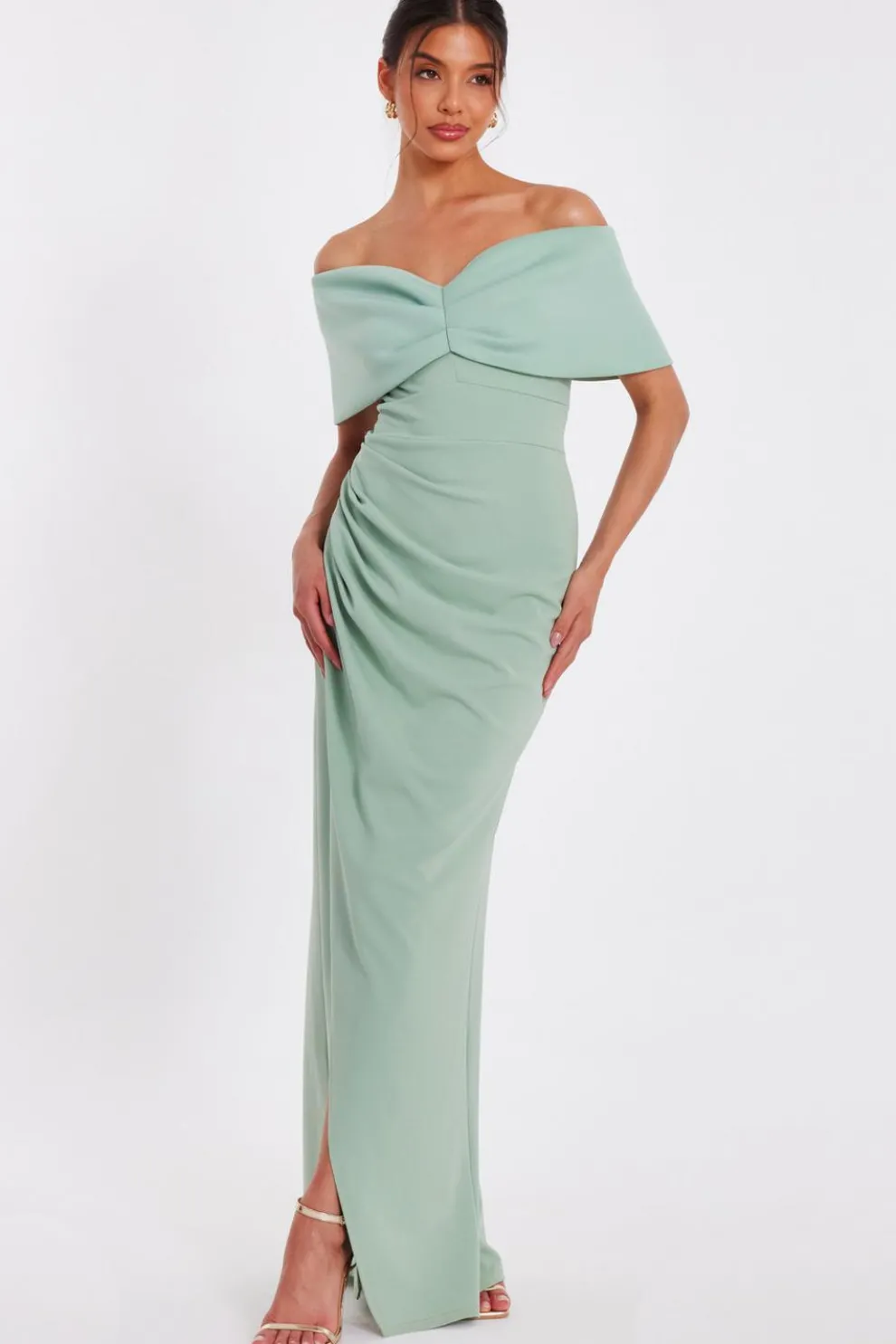 Sage Bardot Wrap Maxi Dress