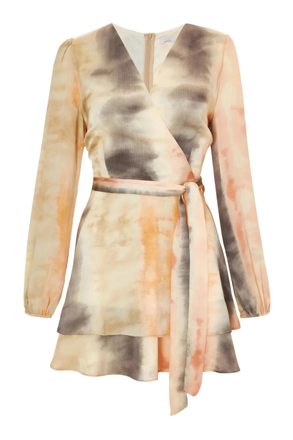 Satin Marble Print Wrap Dress