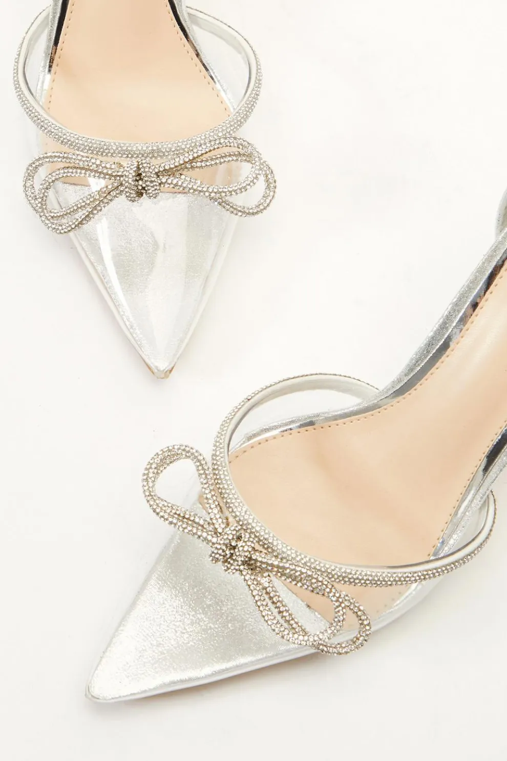 Silver Clear Diamante Bow Court Heels