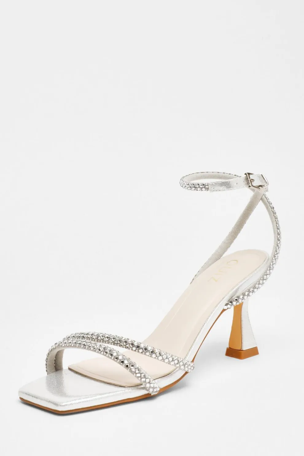 Silver Diamante Asymmetric Heeled Sandals