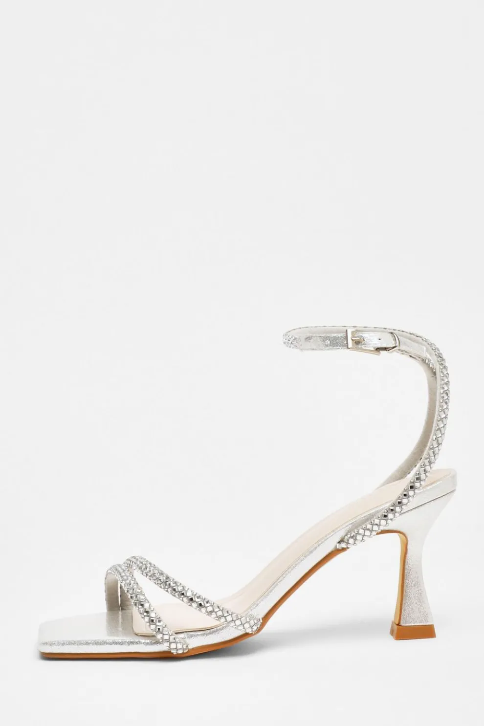 Silver Diamante Asymmetric Heeled Sandals