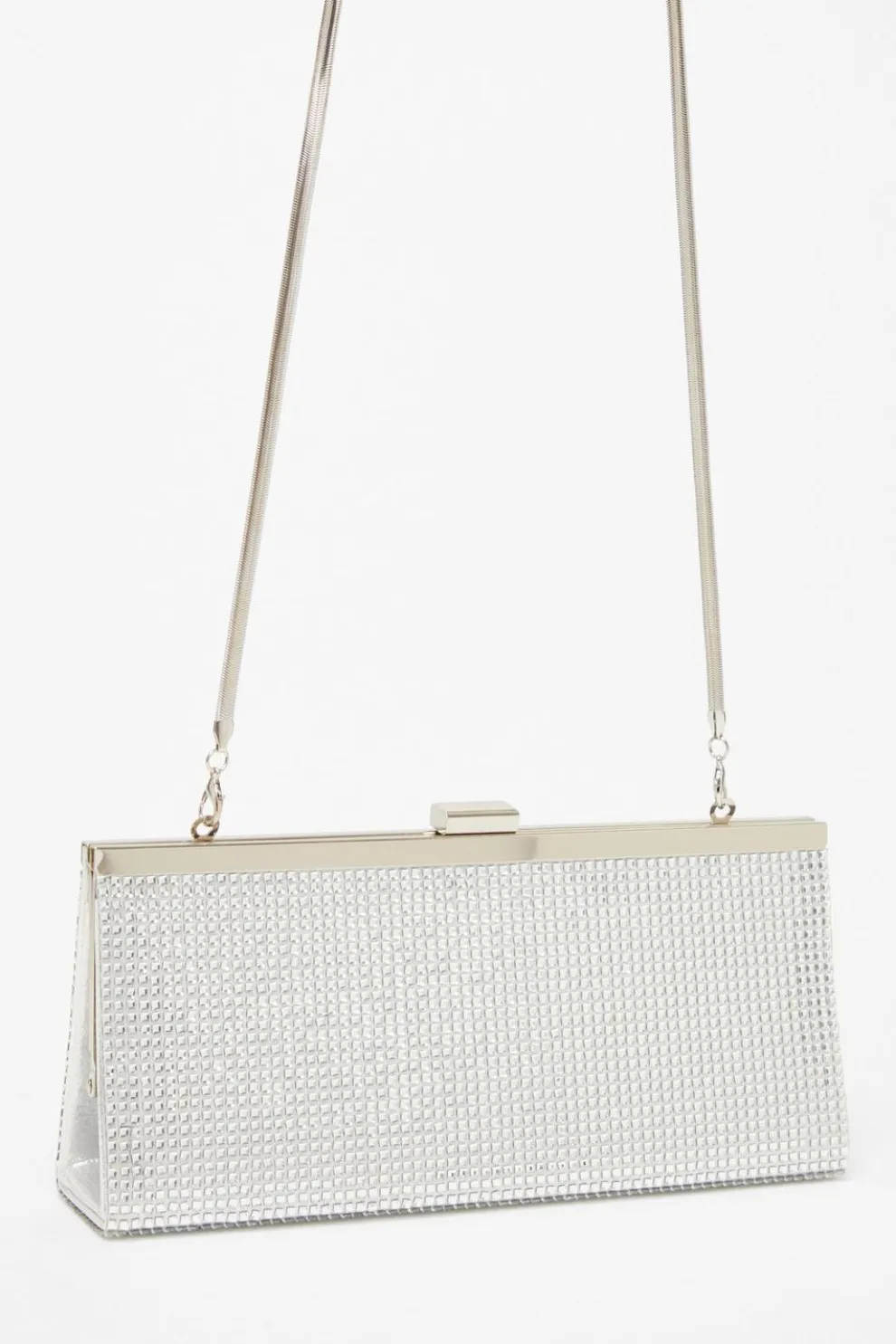 Silver Diamante Clutch Bag