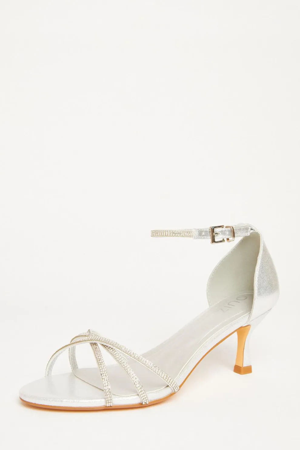 Silver Diamante Cross Strap Heels
