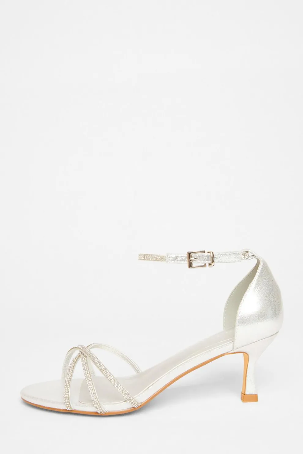 Silver Diamante Cross Strap Heels