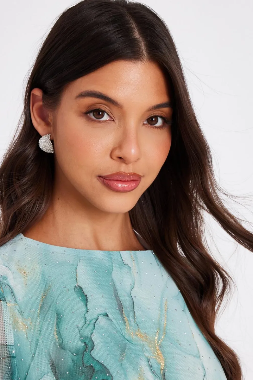 Silver Diamante Curve Earrings