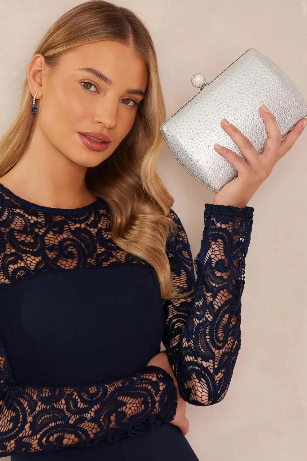 Silver Diamante Curve Box Bag