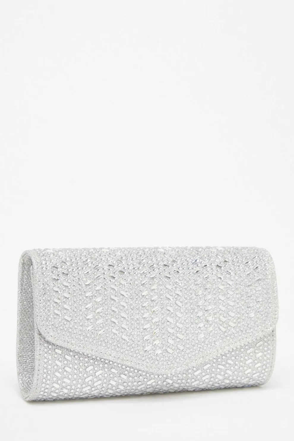 Silver Diamante Envelope Clutch Bag