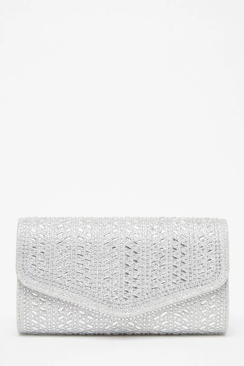Silver Diamante Envelope Clutch Bag