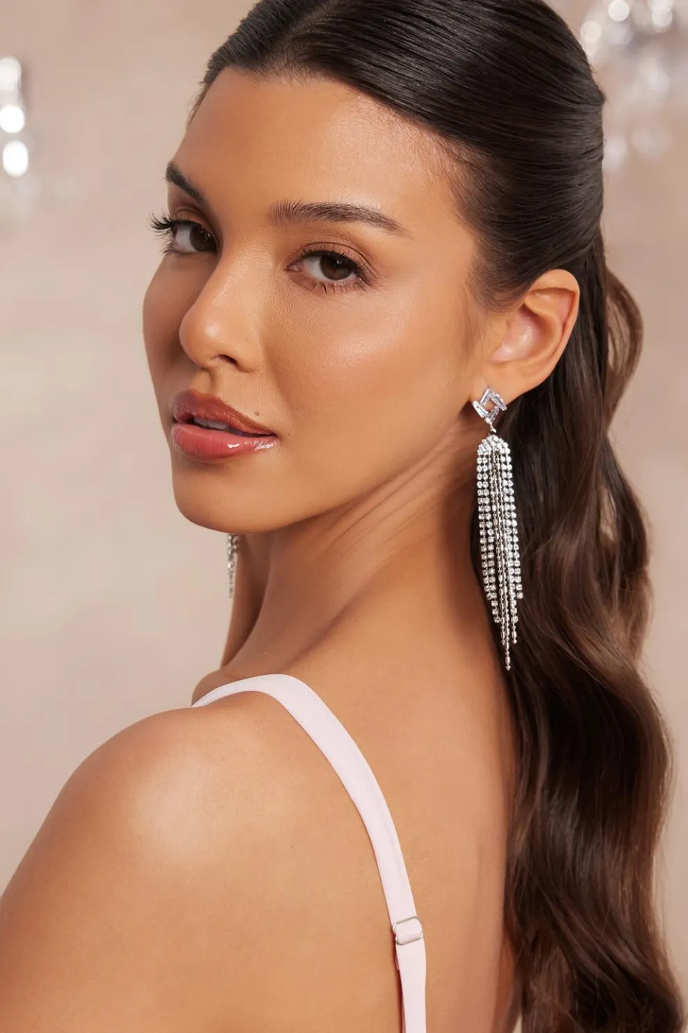 Silver Diamante Fringe Earrings