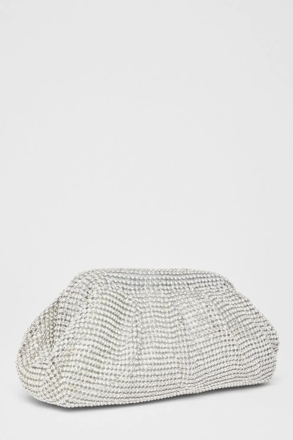 Silver Diamante Gathered Pouch Bag