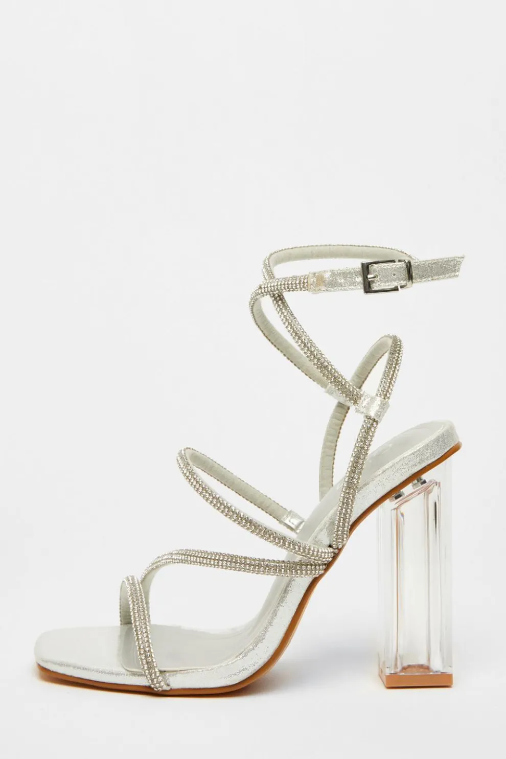 Silver Diamante Heeled Sandals
