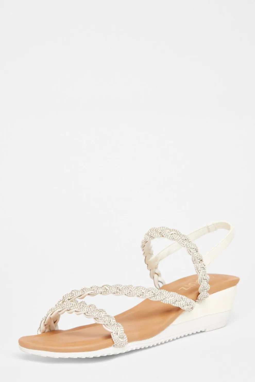 Silver Diamante Low Wedge Sandals