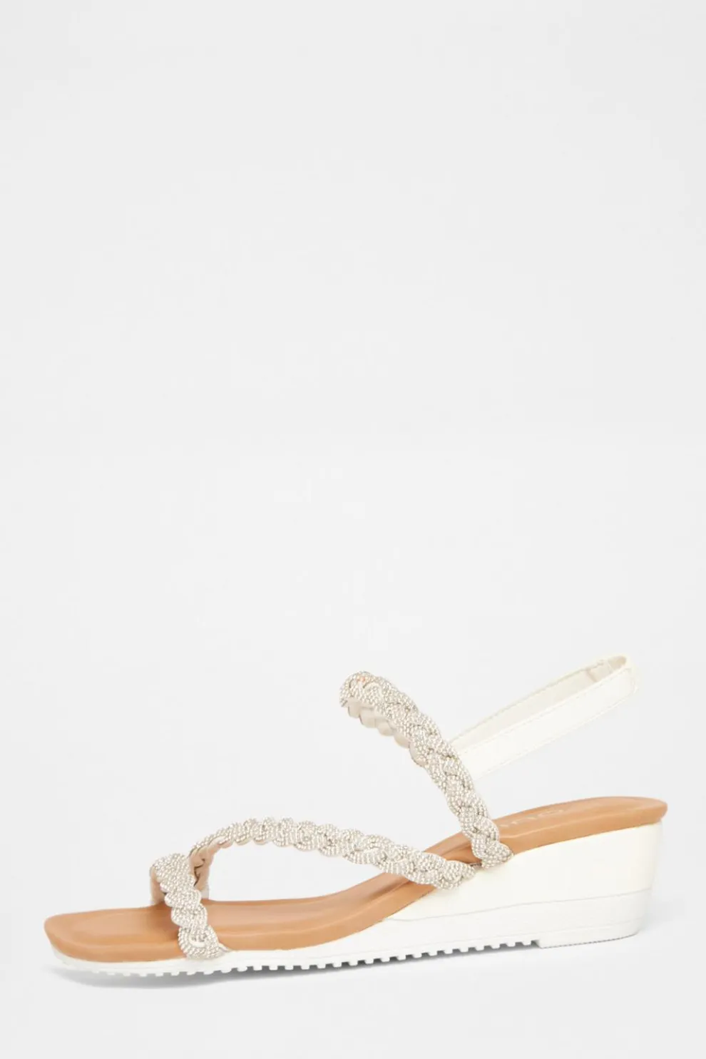 Silver Diamante Low Wedge Sandals