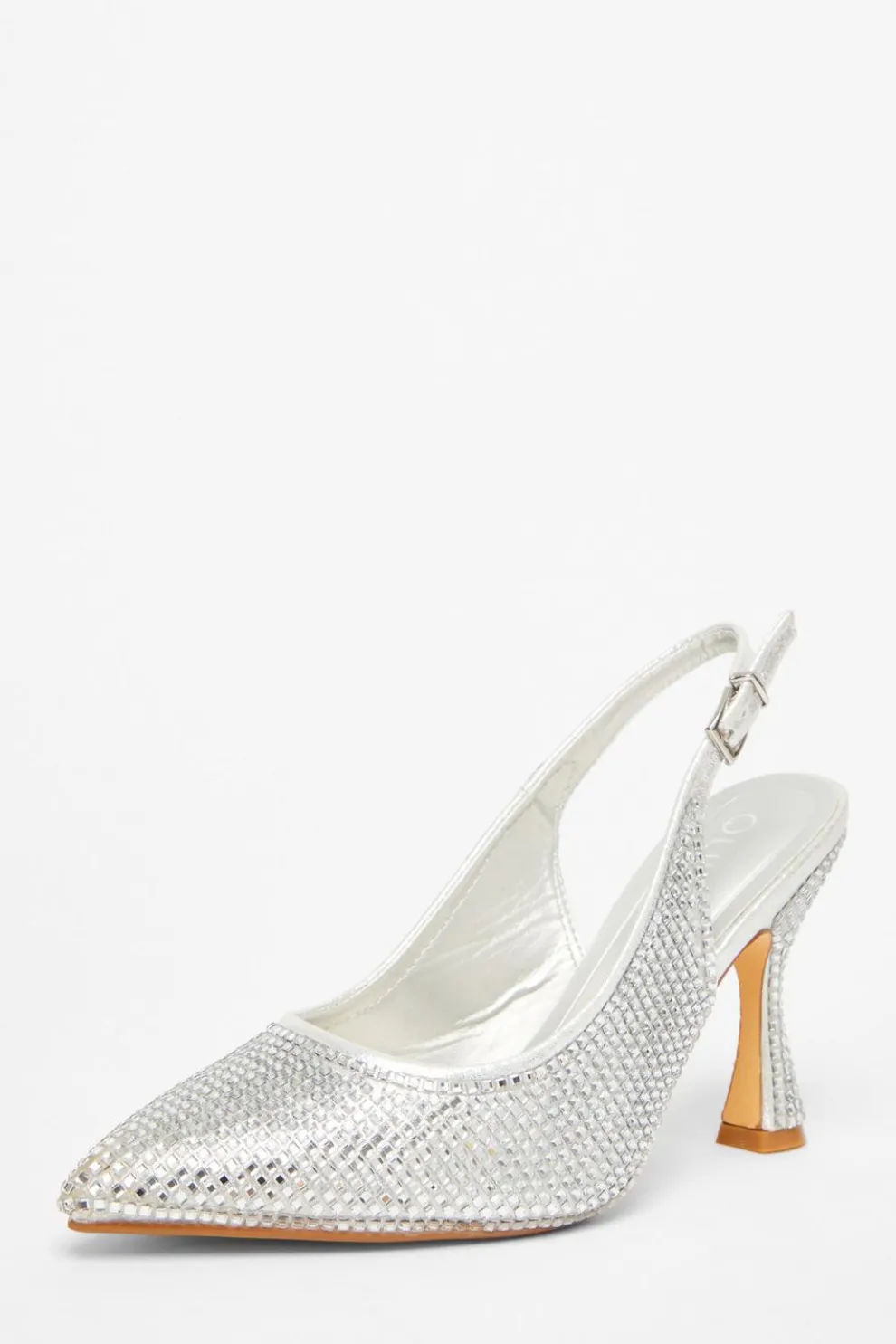 Silver Diamante Sling Back Court Heels