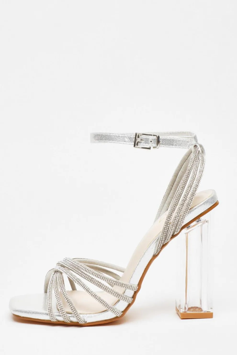 Silver Diamante Strap Heeled Sandals